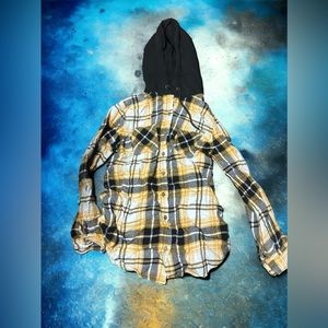 No Boundaries yellow plaid button up hoodie